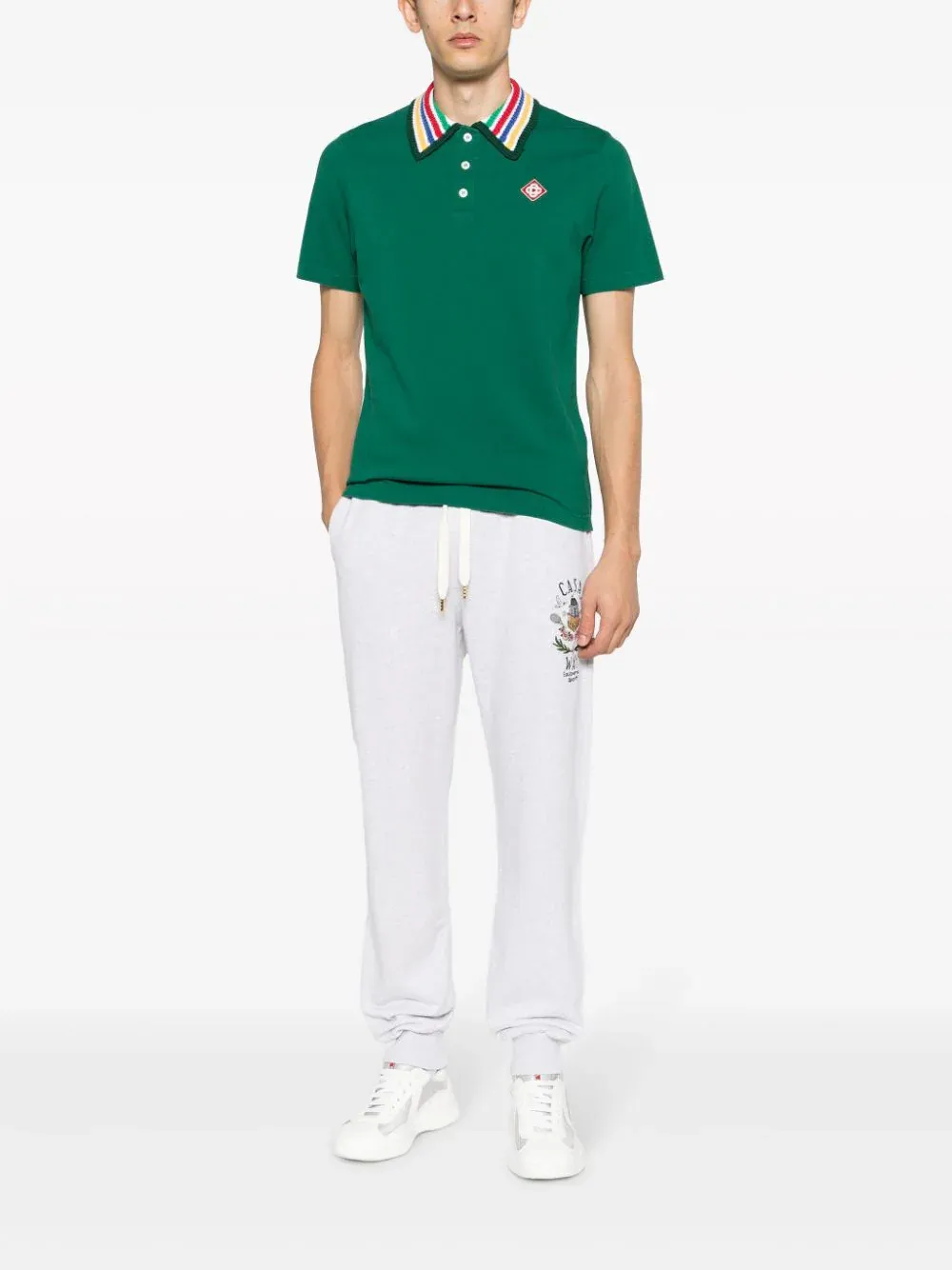 Knitted-Collar Polo Shirt