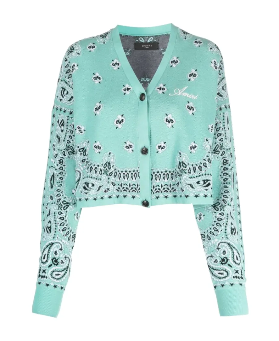 Amiri Logo Embroidered V-Neck Cropped Cardigan