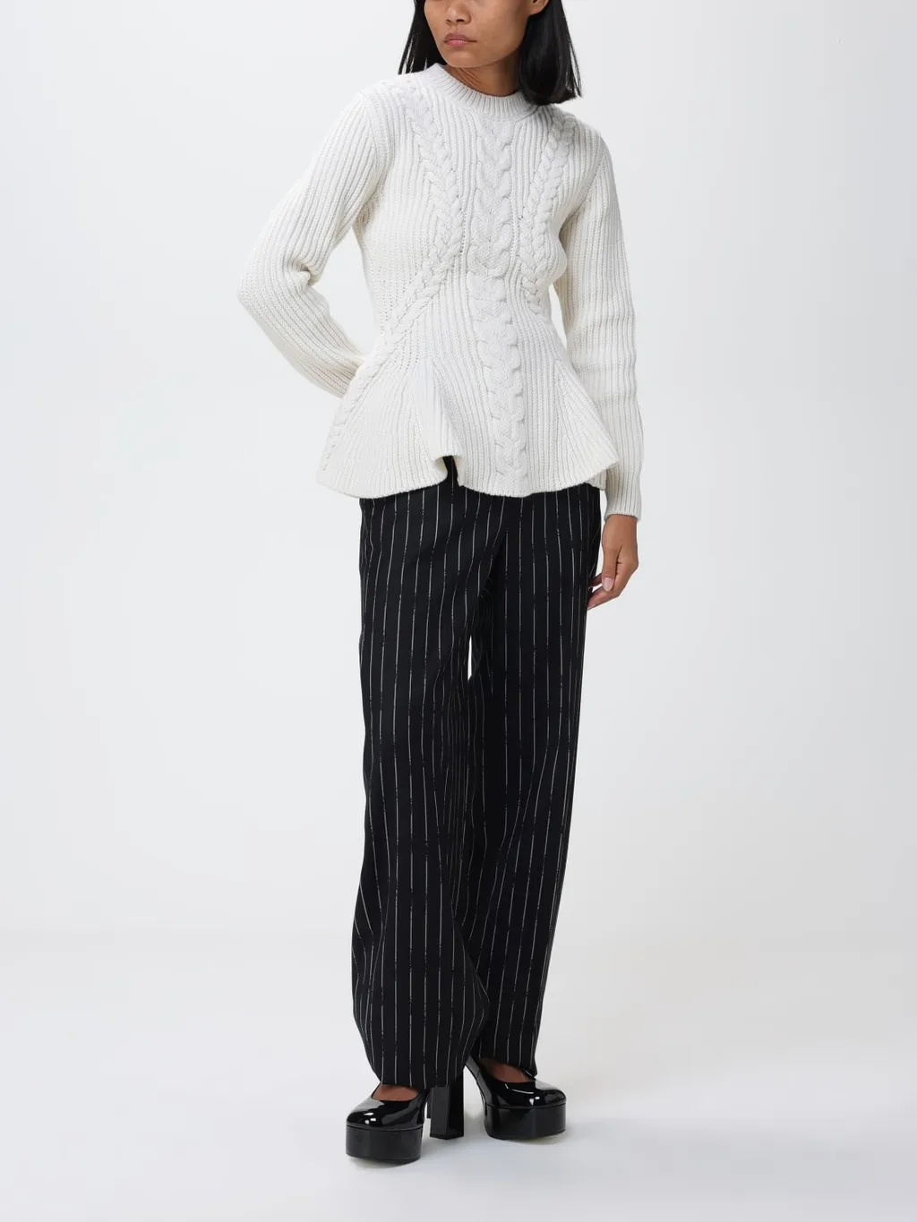 Peplum-Hem Cable-Knit Jumper