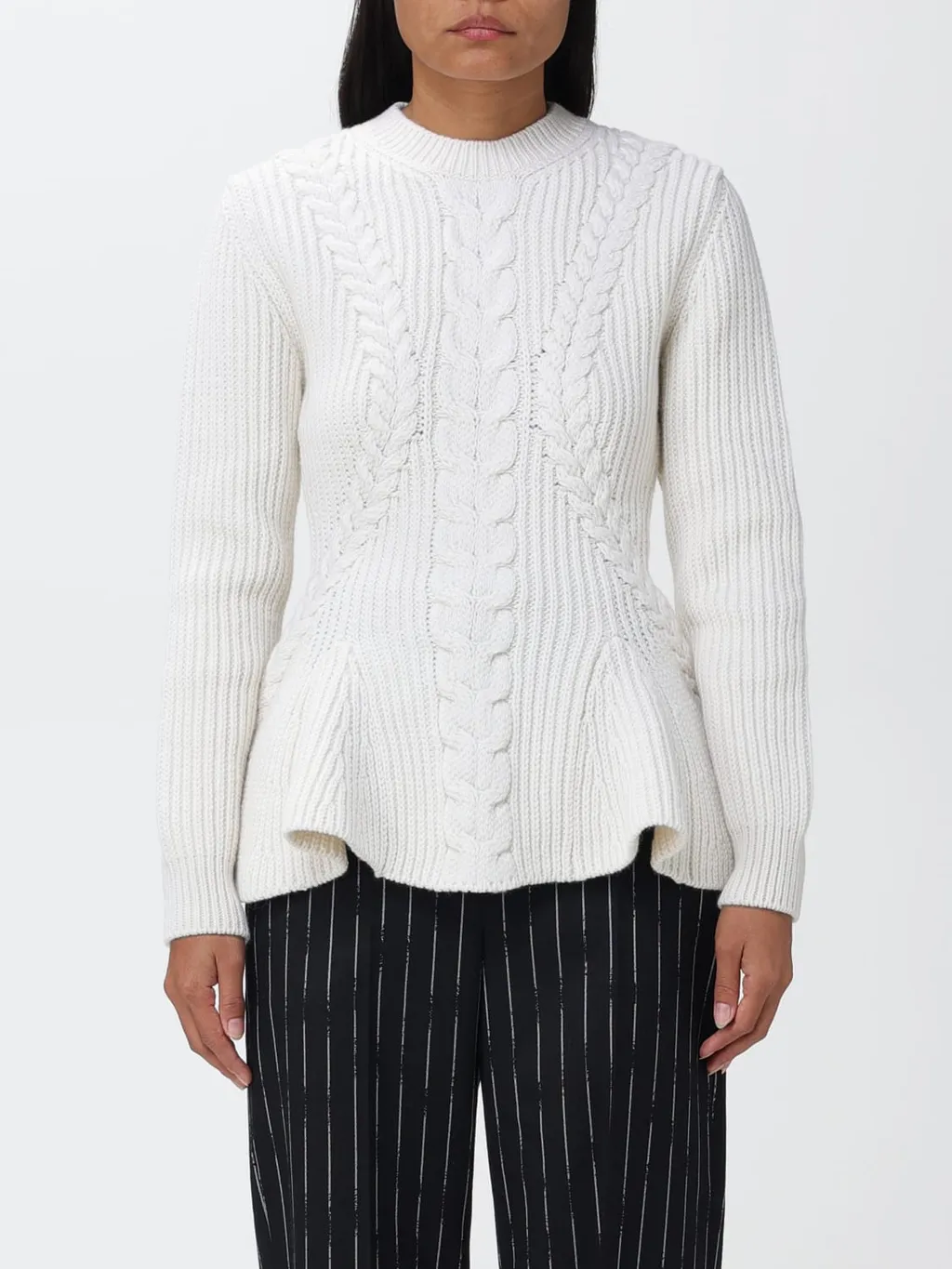 Peplum-Hem Cable-Knit Jumper