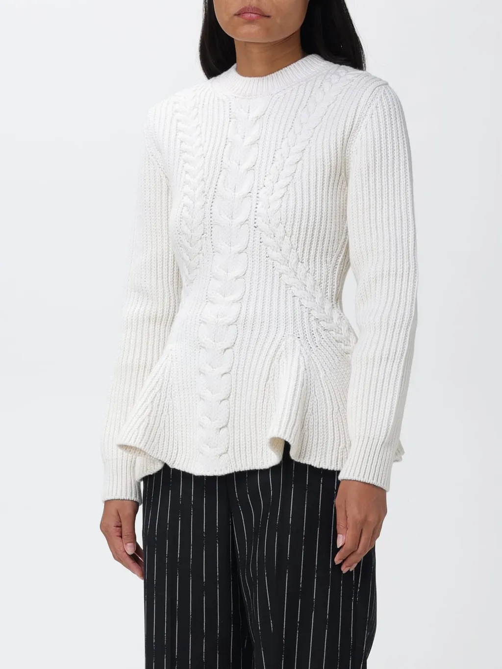 Peplum-Hem Cable-Knit Jumper