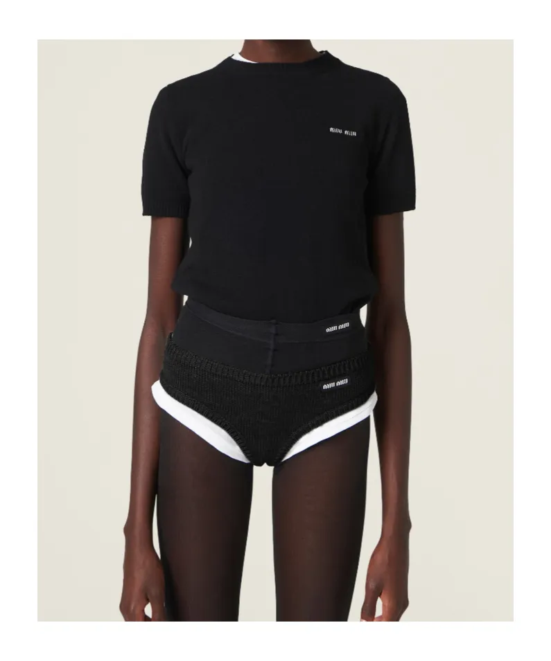 Miu Miu Logo Intarsia Knitted Short-Sleeved Pullover