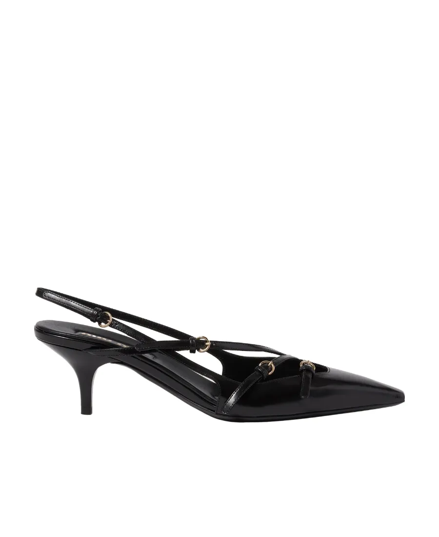 Miu Miu Buckle-Embellished Pointed Toe Slingback Pumps