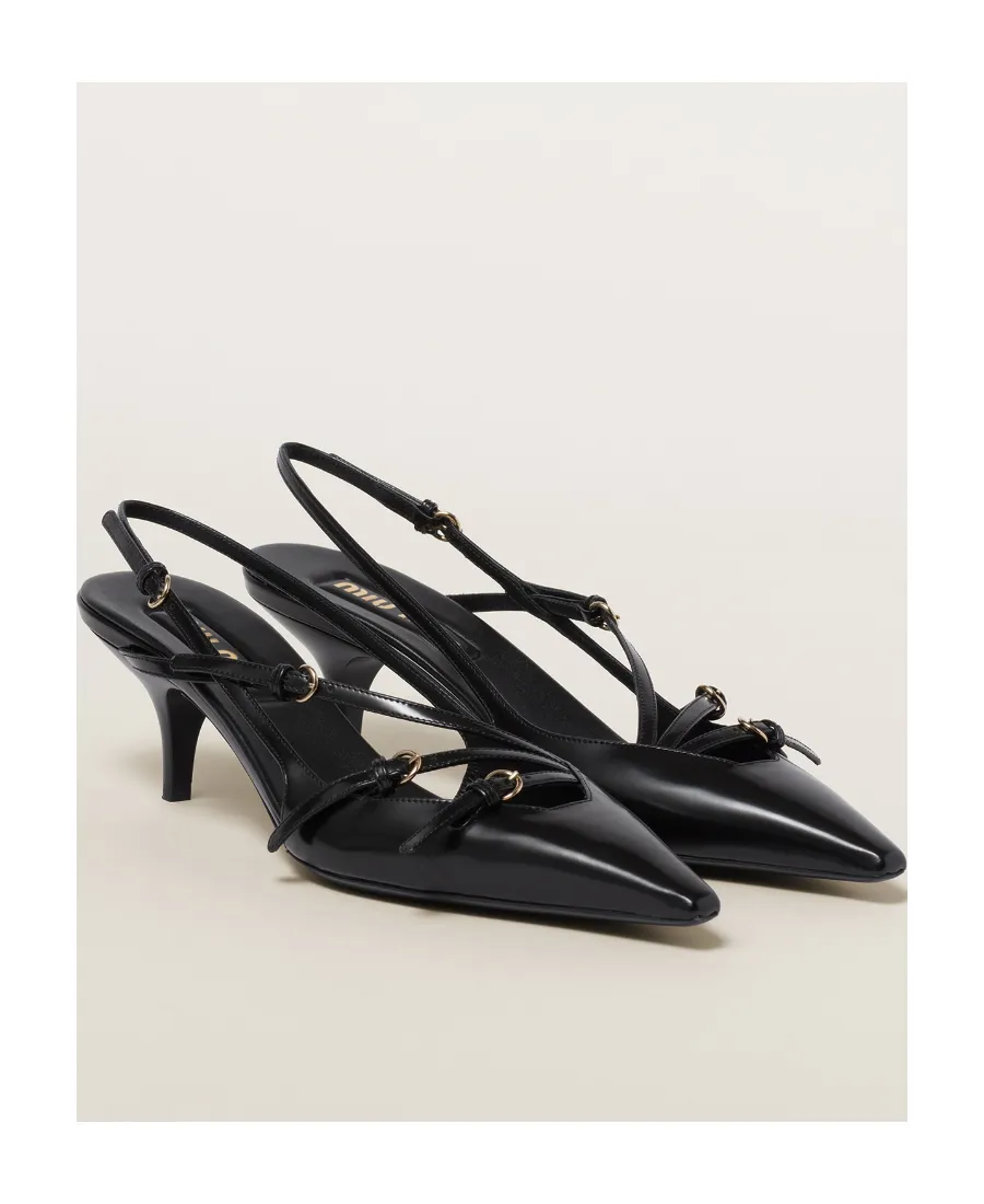 Miu Miu Buckle-Embellished Pointed Toe Slingback Pumps