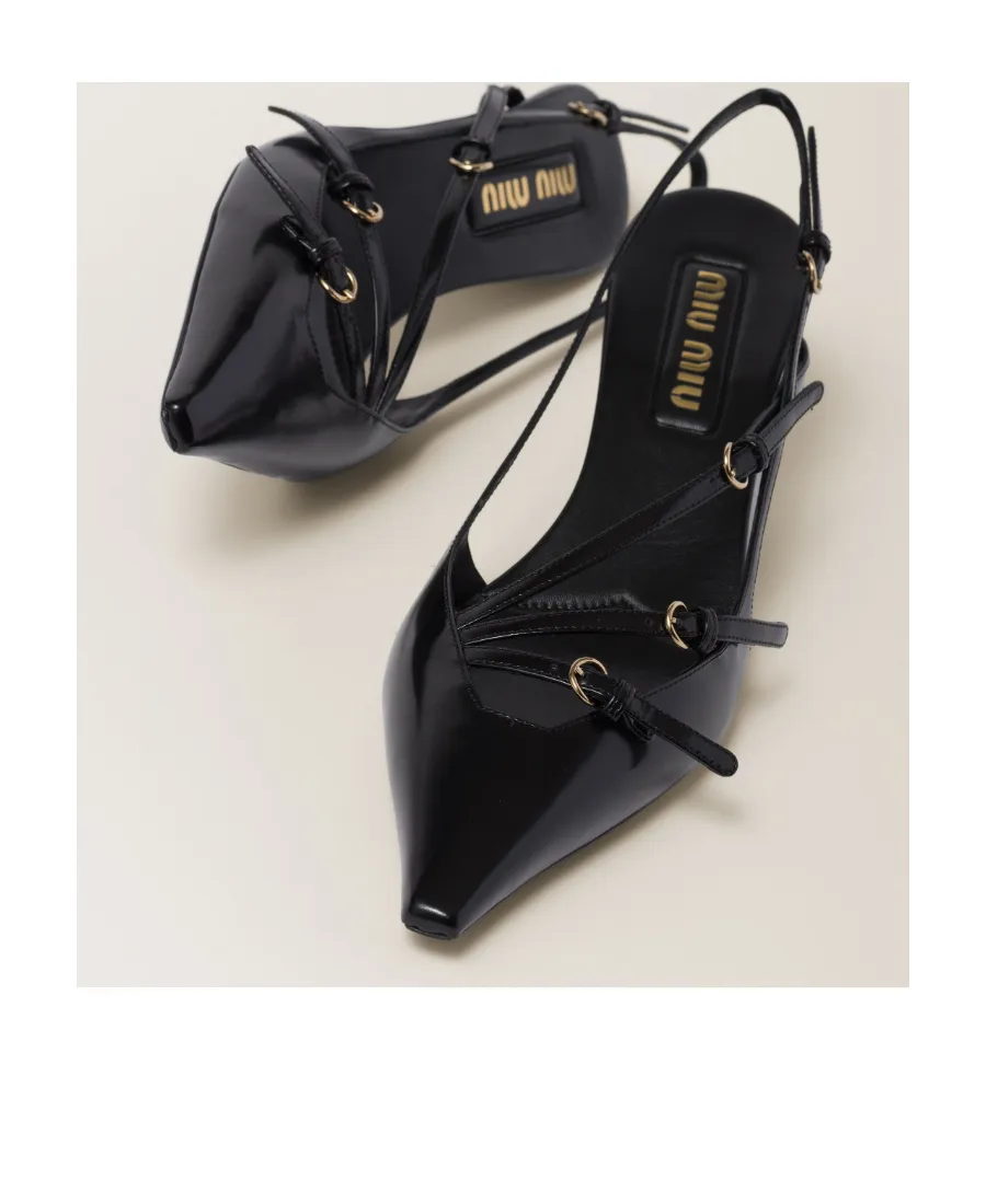 Miu Miu Buckle-Embellished Pointed Toe Slingback Pumps