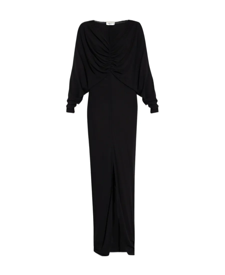 Saint Laurent Draped V-Neck Long-Sleeved Dress