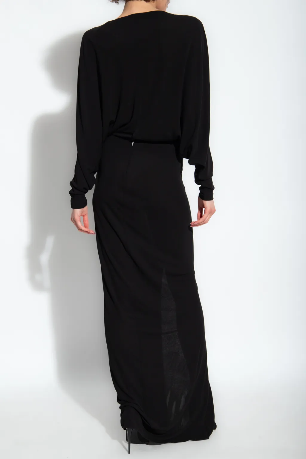 Saint Laurent Draped V-Neck Long-Sleeved Dress