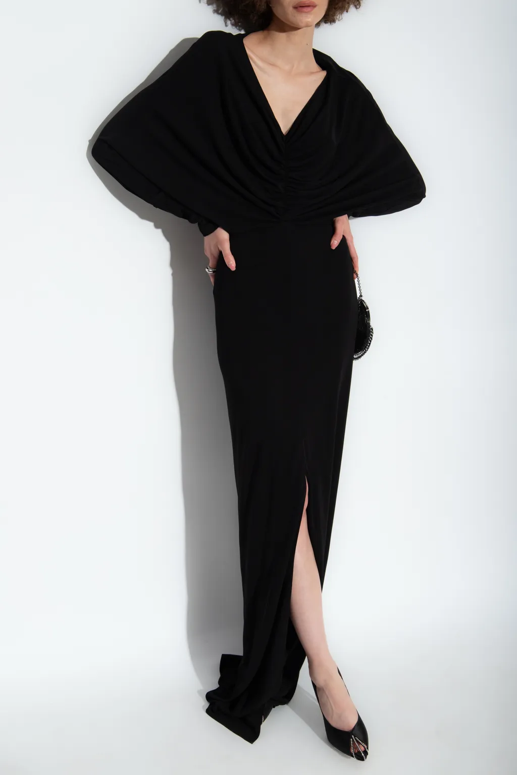 Saint Laurent Draped V-Neck Long-Sleeved Dress