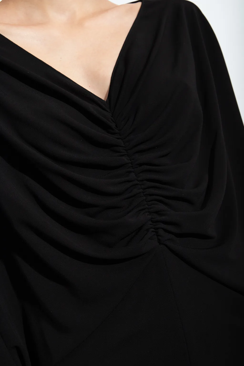 Saint Laurent Draped V-Neck Long-Sleeved Dress