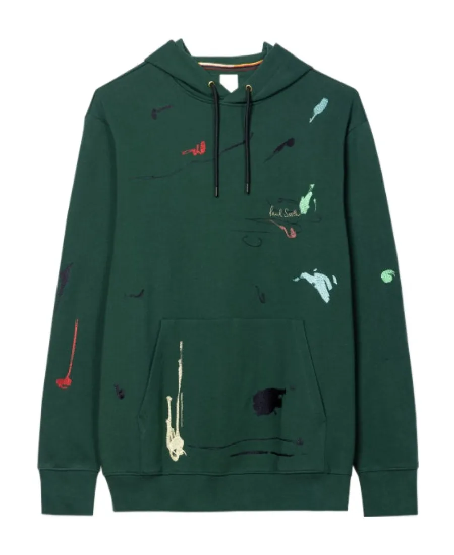 Embroidered Paint-Splatter Cotton Hoodie