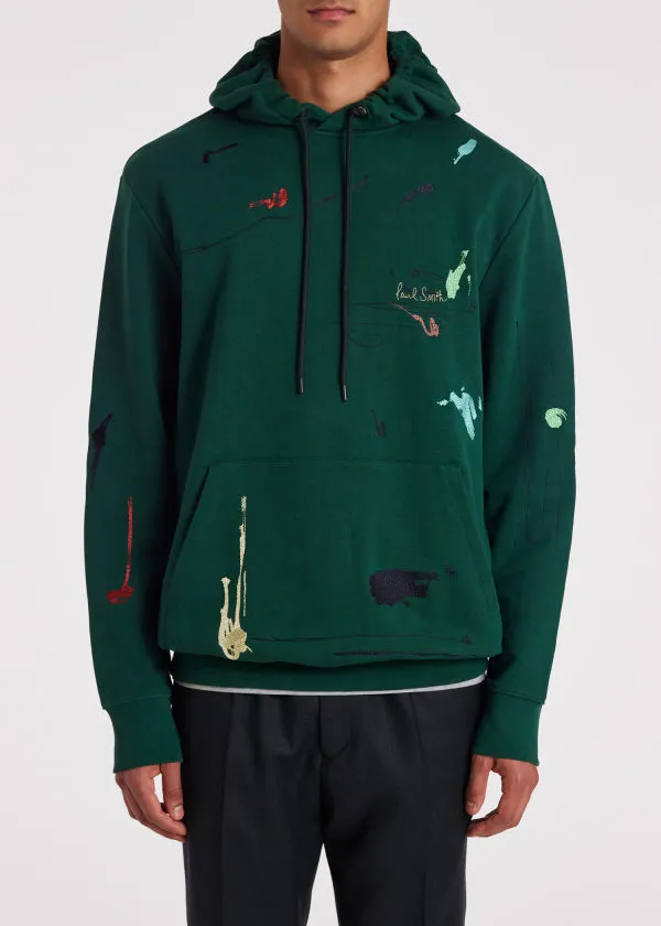 Embroidered Paint-Splatter Cotton Hoodie