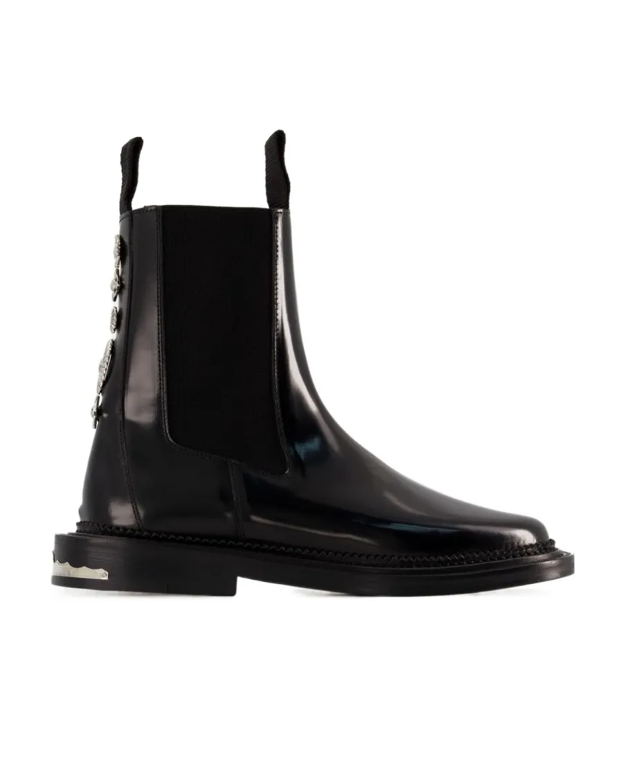 Stud-Embellished Leather Ankle Boots