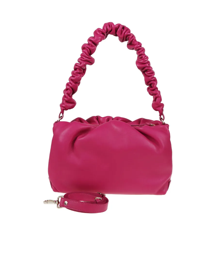 Ruched-Handle Leather Shoulder Bag