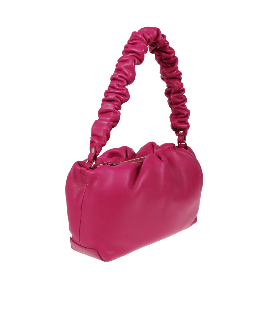 Ruched-Handle Leather Shoulder Bag