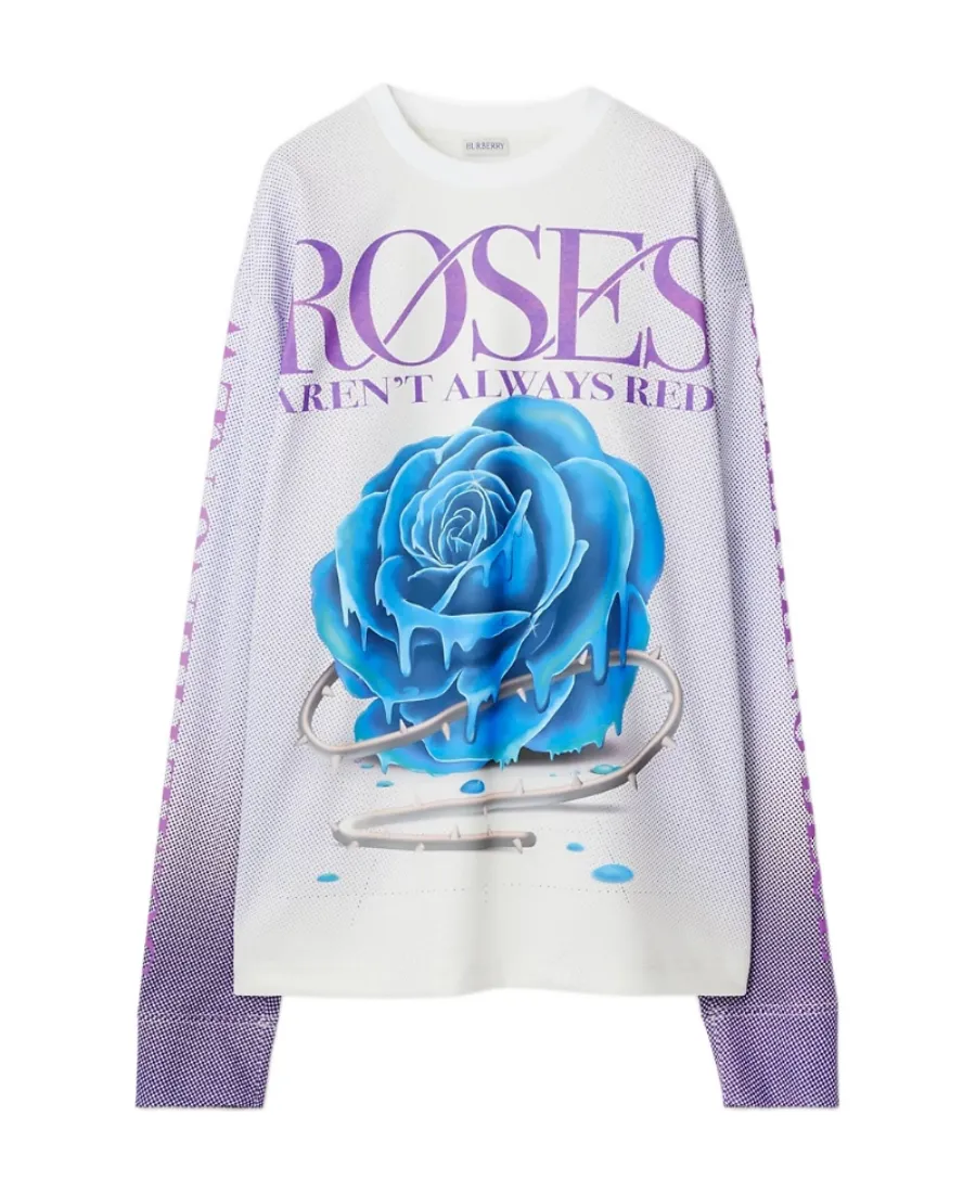 Burberry Floral-Printed Long Sleeved Crewneck T-Shirt