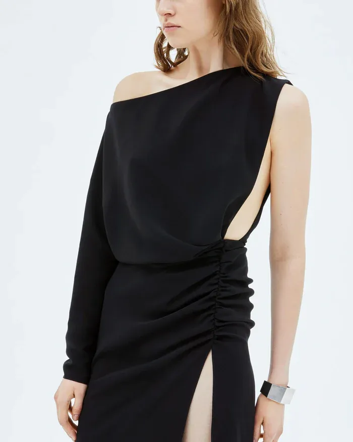 One-Word Shoulder Asymmetrical Design Dress