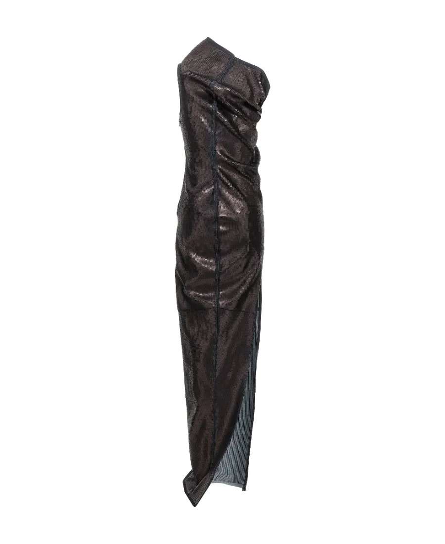 Asymmetric-Neck Sequinned Maxi Dress
