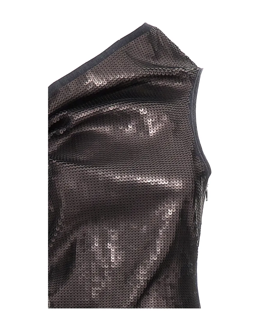 Asymmetric-Neck Sequinned Maxi Dress