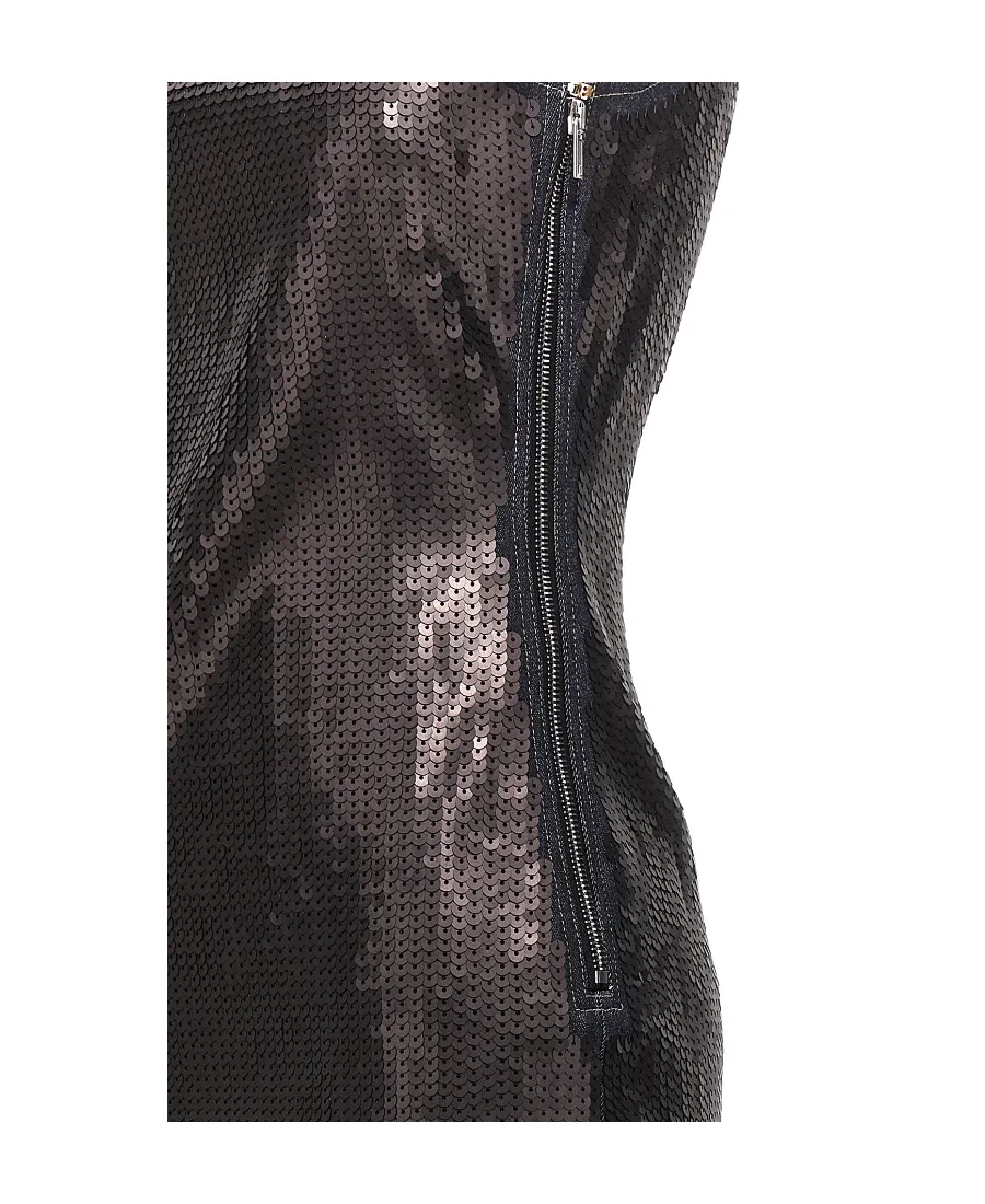 Asymmetric-Neck Sequinned Maxi Dress