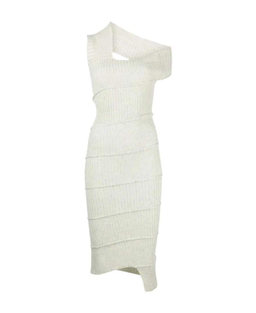 Ribbed-Knit Asymmetric Dress