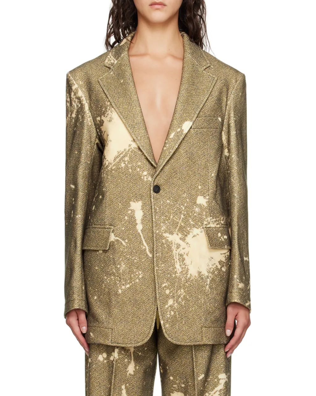 R13 Paint Splatter-Printed Single-Breasted Tweed Blazer