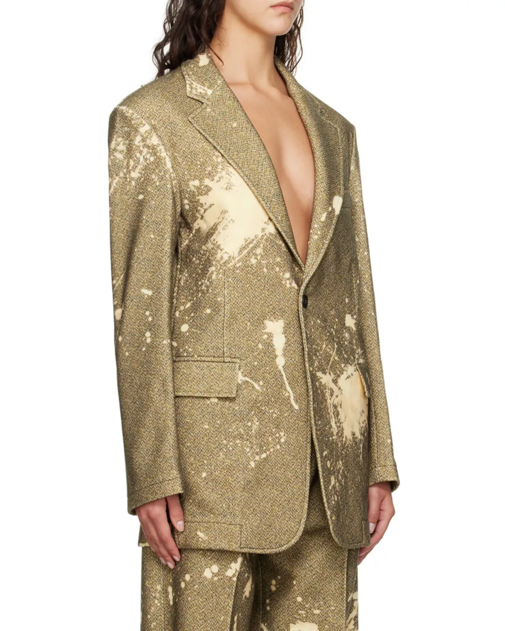 R13 Paint Splatter-Printed Single-Breasted Tweed Blazer