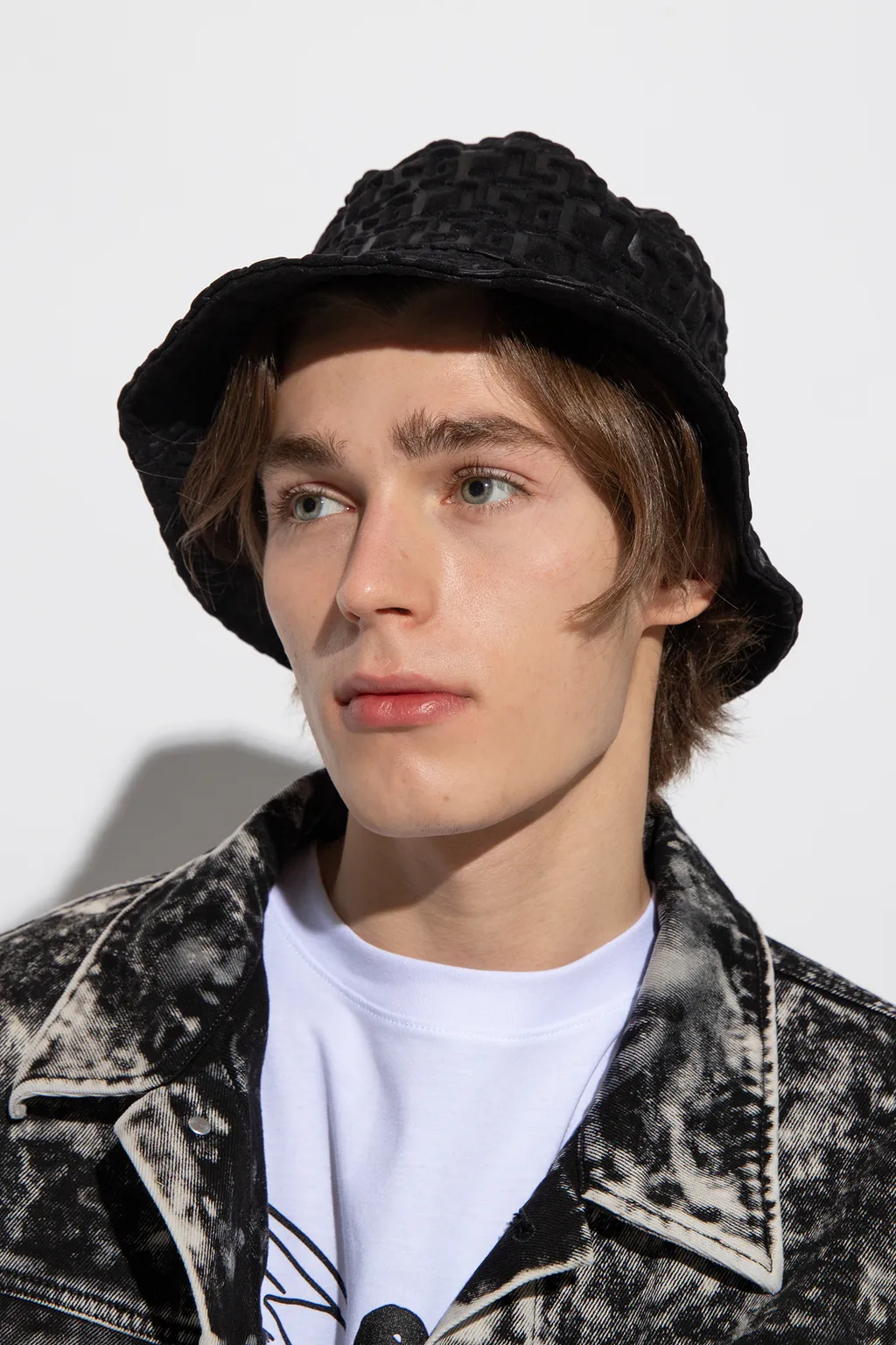 Embossed-Monogram Drawstring Bucket Hat