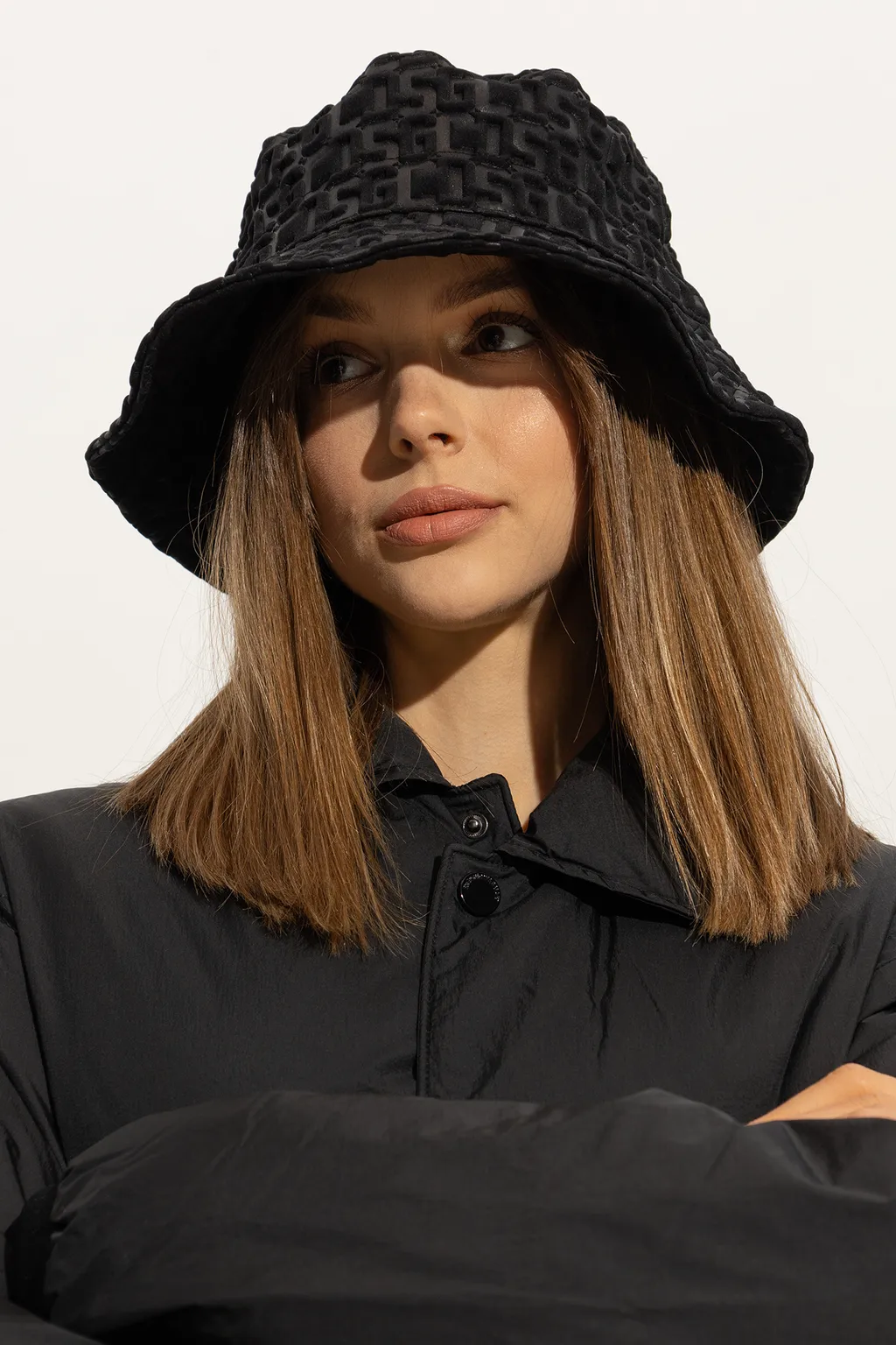 Embossed-Monogram Drawstring Bucket Hat