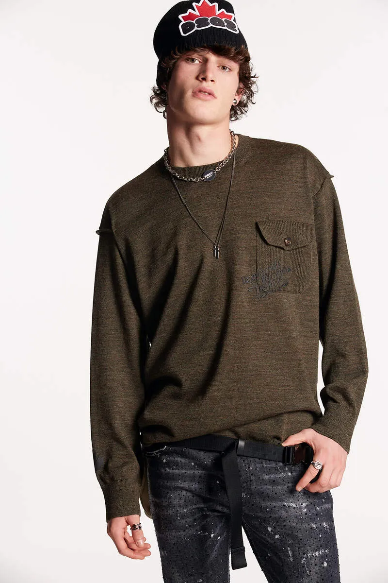 Flap Pocket Crew Neck Jumper