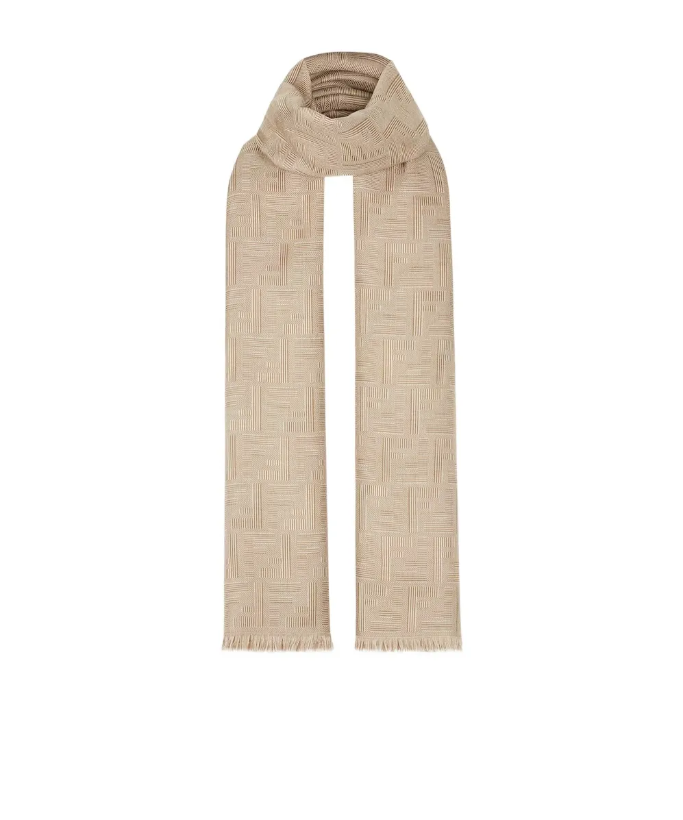 Fendi Allover Ff Motif Frayed-Edge Scarf