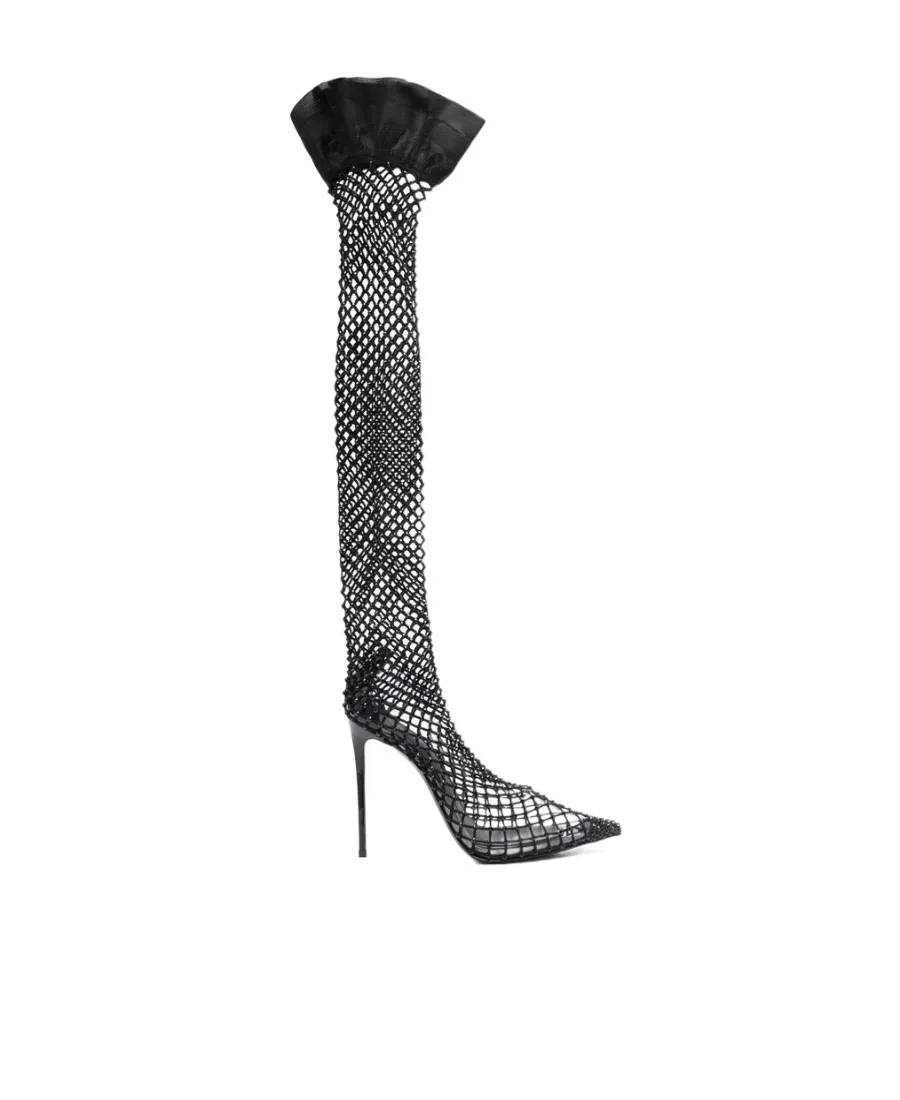 Gilda Fishnet Knee-High Boots
