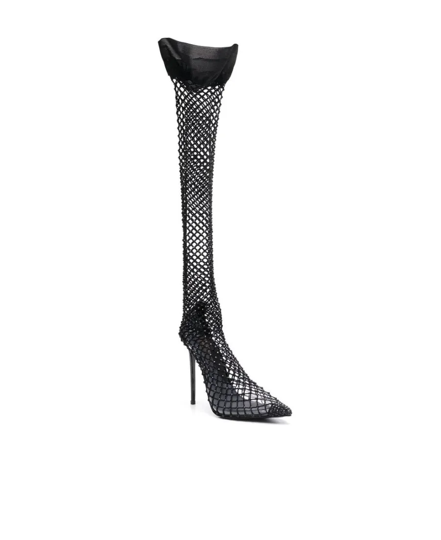 Gilda Fishnet Knee-High Boots