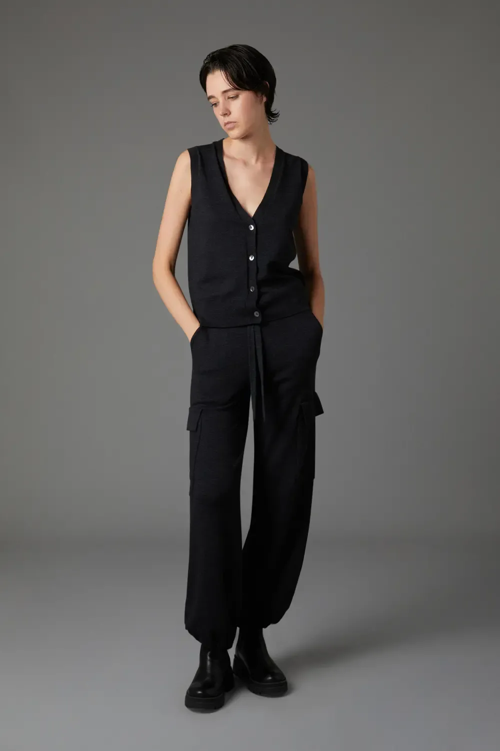 Tapered Drawstring Knit Trousers