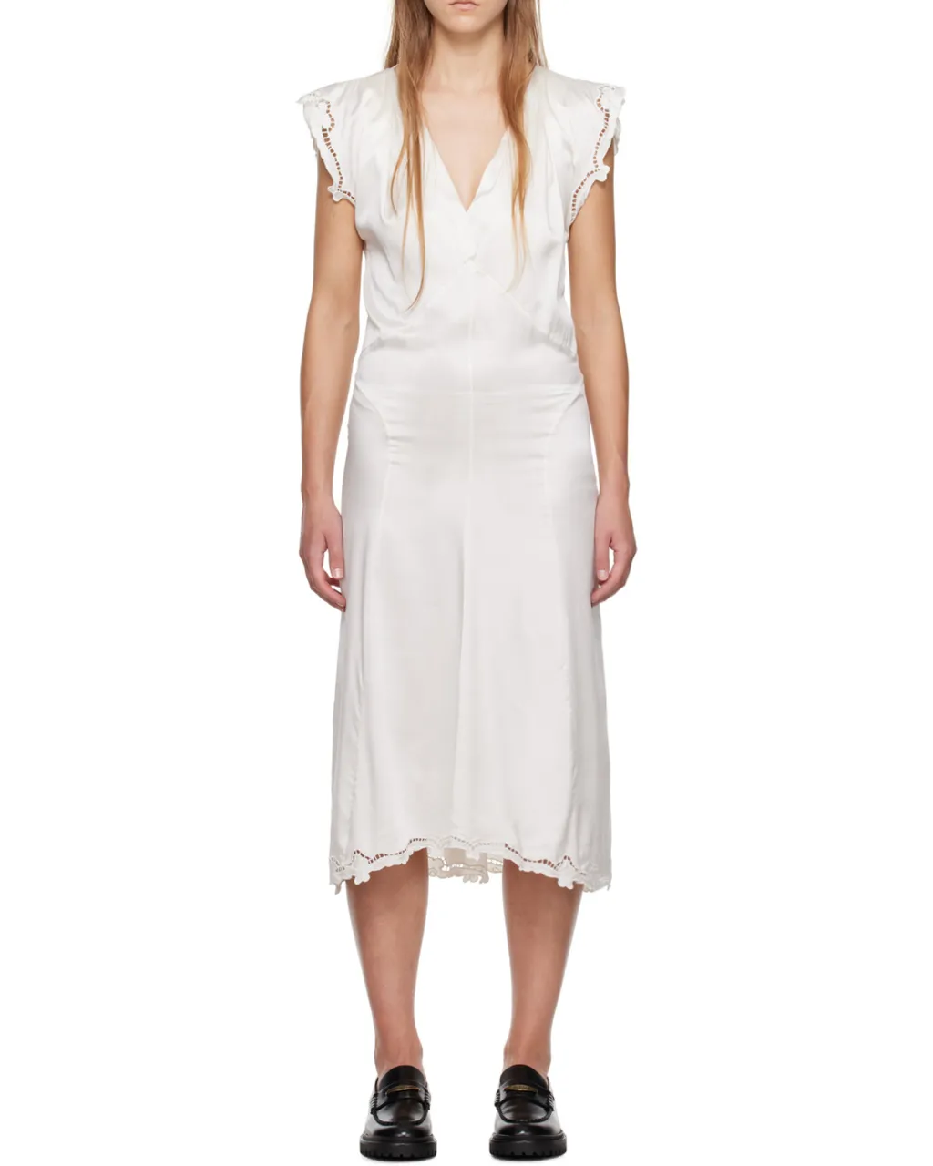 Lace-Trimmed Silk-Blend Midi Dress