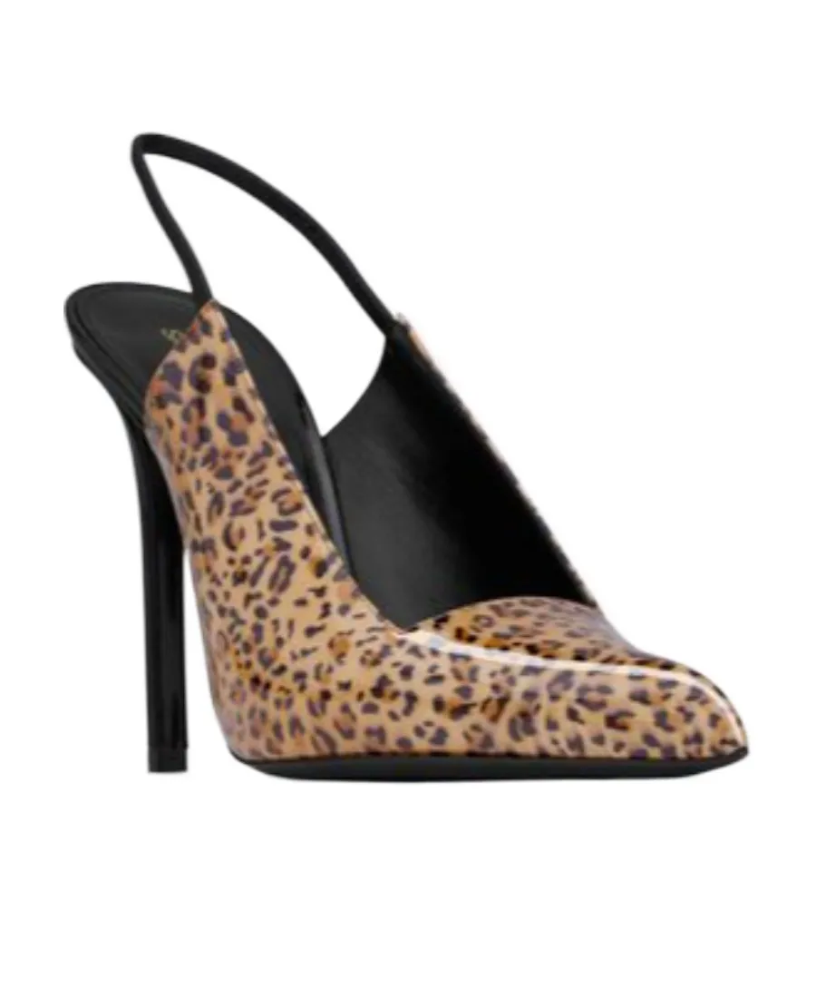 Saint Laurent Raven Slingback Leopard-Print Pumps