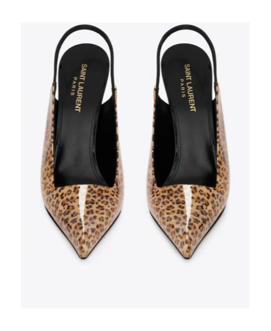 Saint Laurent Raven Slingback Leopard-Print Pumps