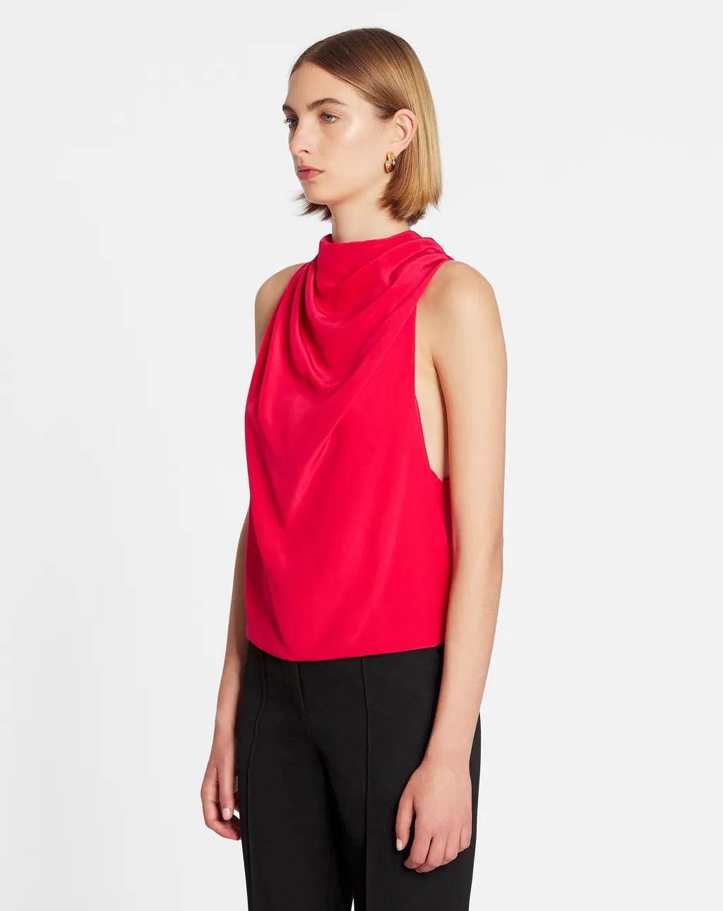 Draped Sleeveless Silk Top