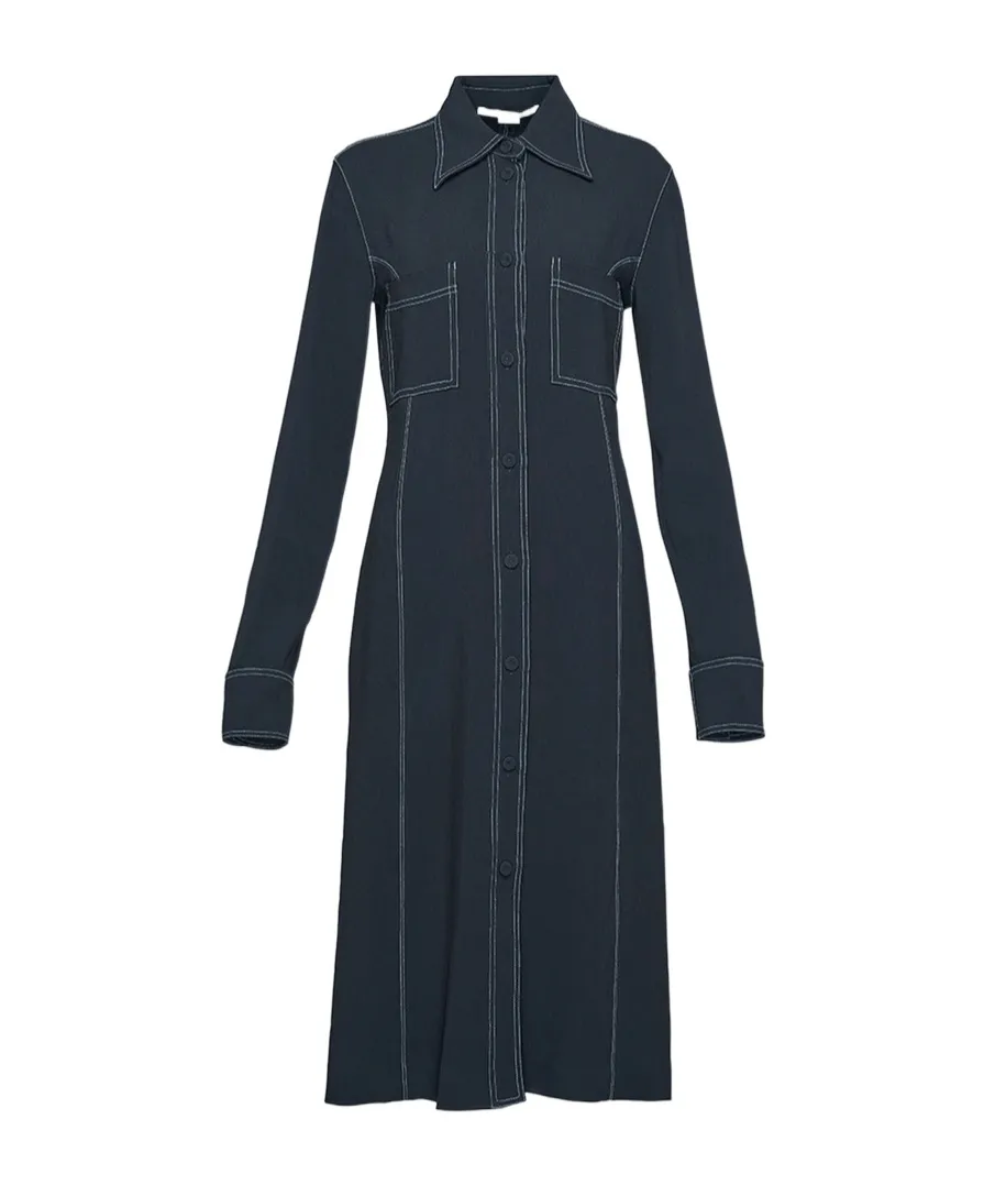Contrast-Stitching Midi Shirtdress