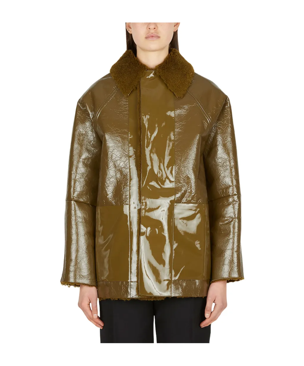 Lapel Spliced Leather Jacket