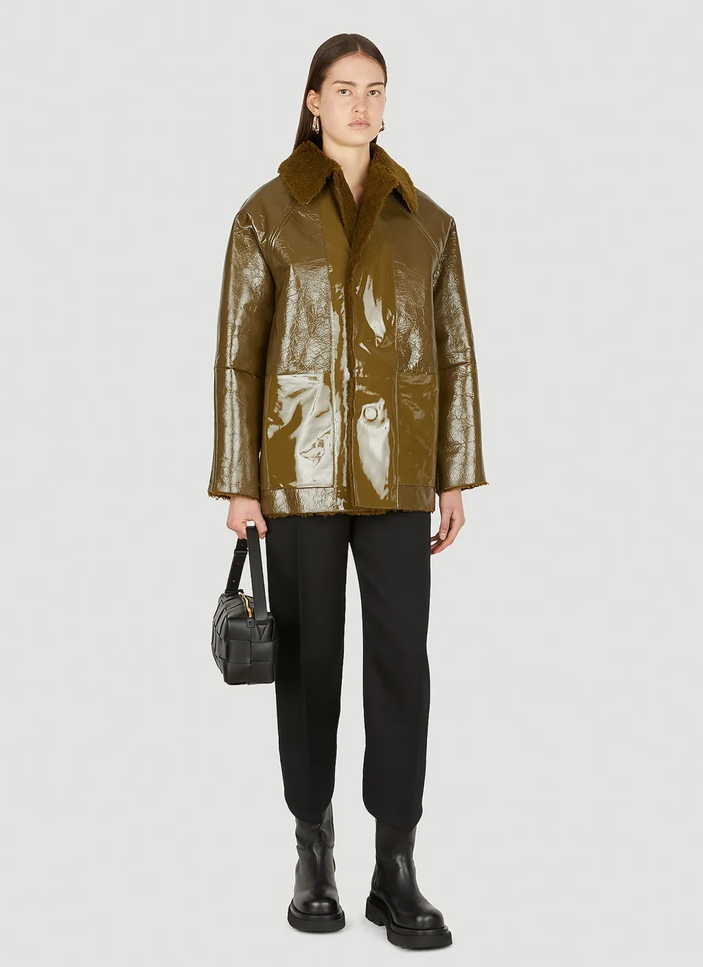 Lapel Spliced Leather Jacket