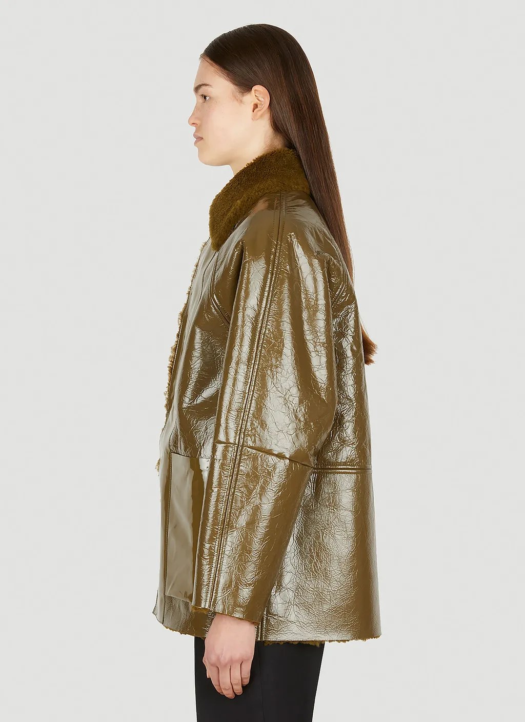 Lapel Spliced Leather Jacket