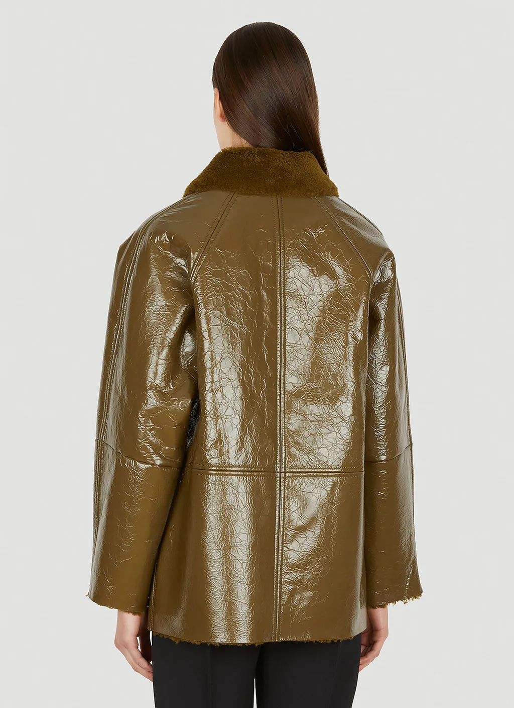 Lapel Spliced Leather Jacket