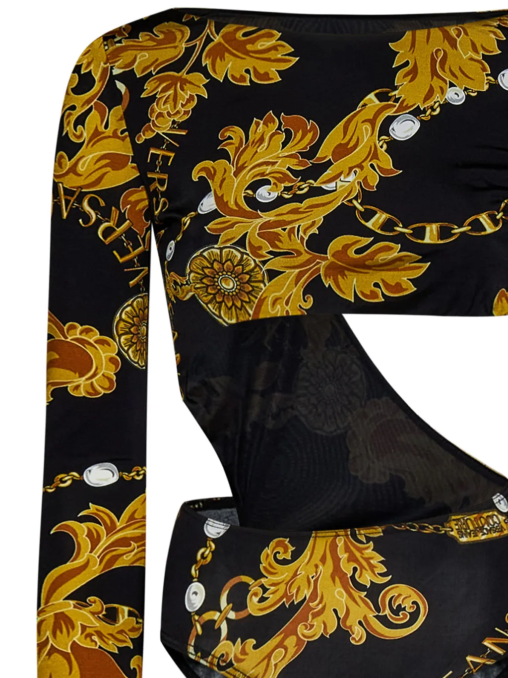 Chain Couture-Print Cut-Out Bodysuit
