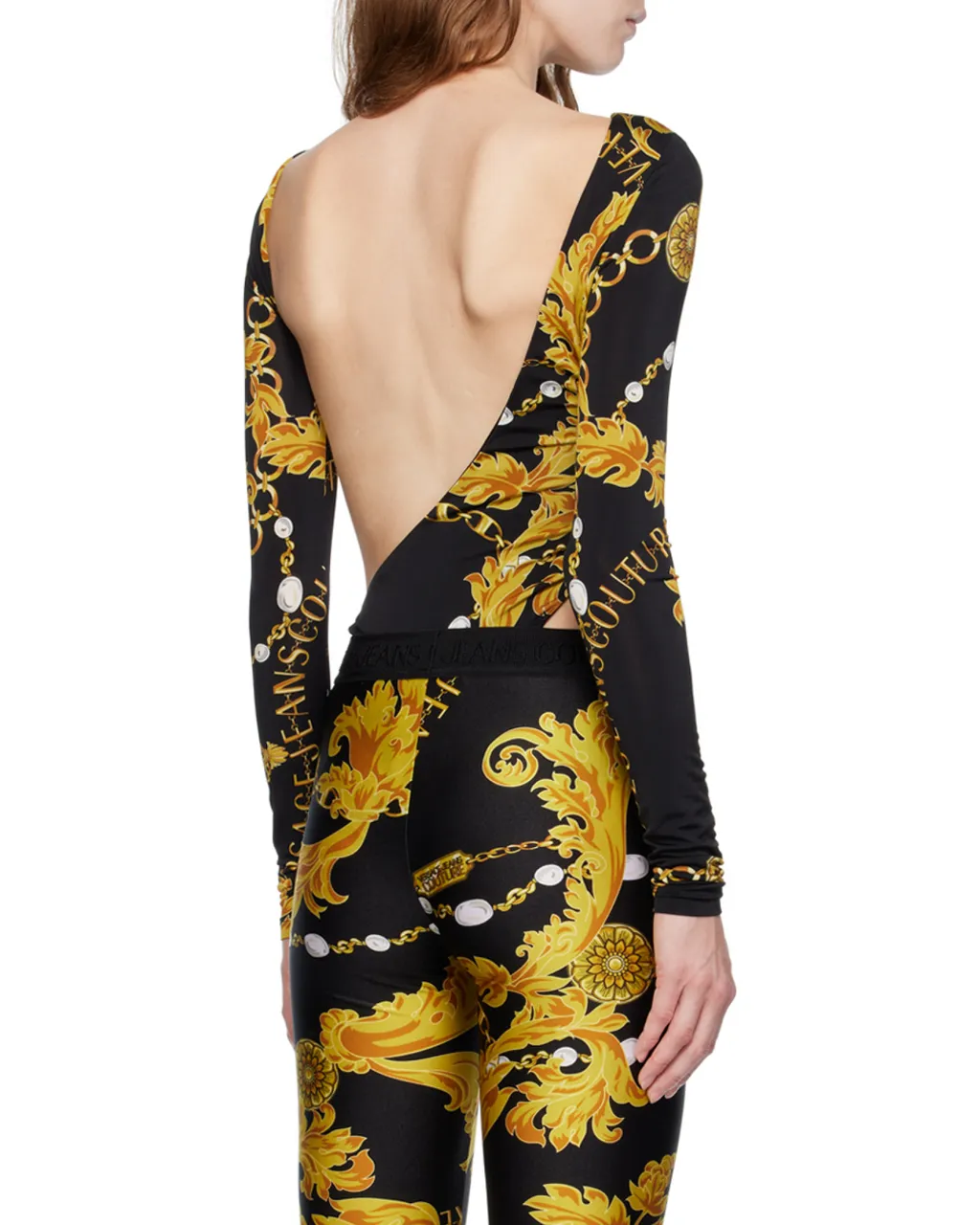 Chain Couture-Print Cut-Out Bodysuit