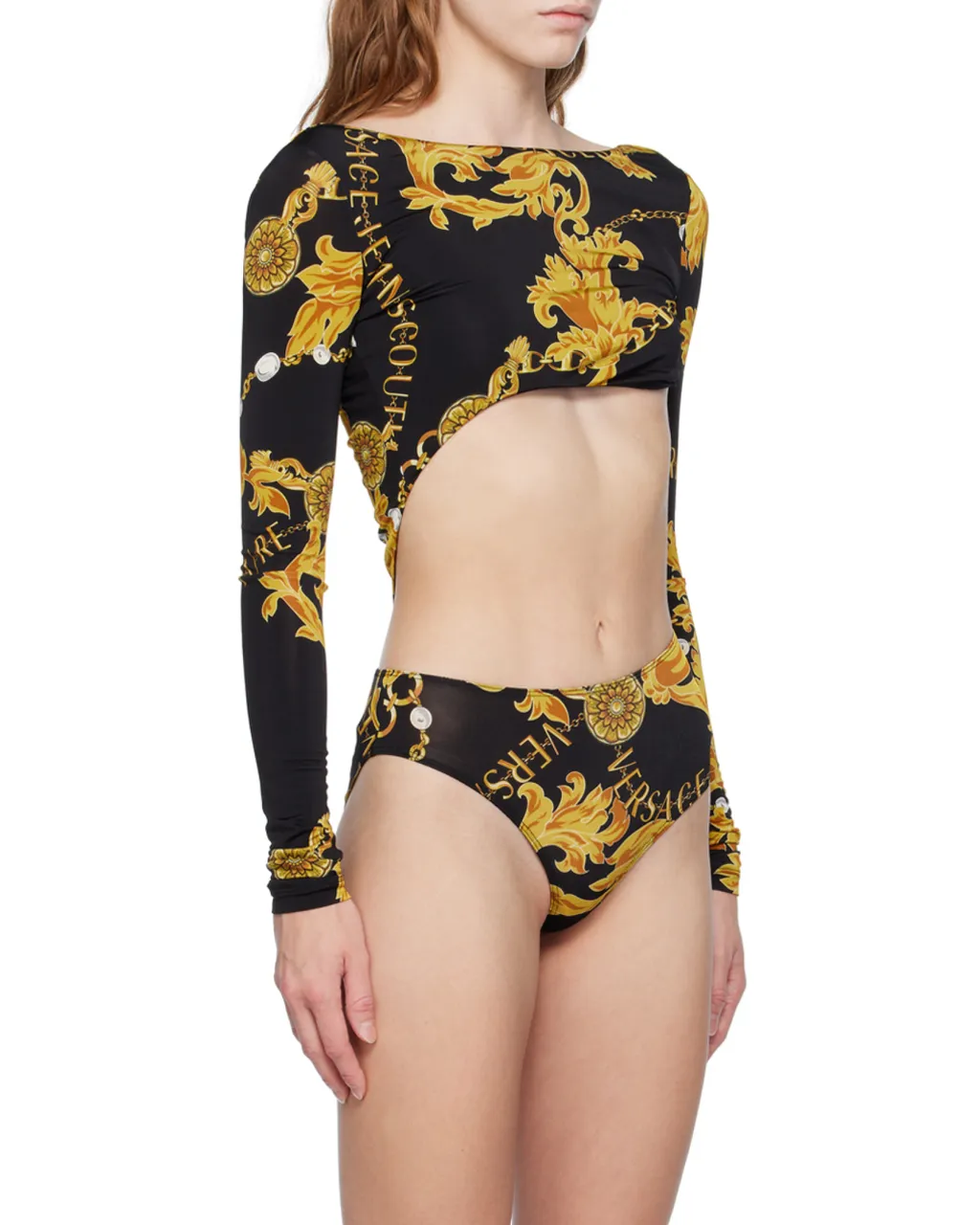 Chain Couture-Print Cut-Out Bodysuit
