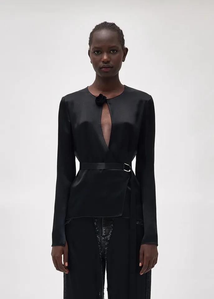 Blumarine Belted Long-Sleeve Top