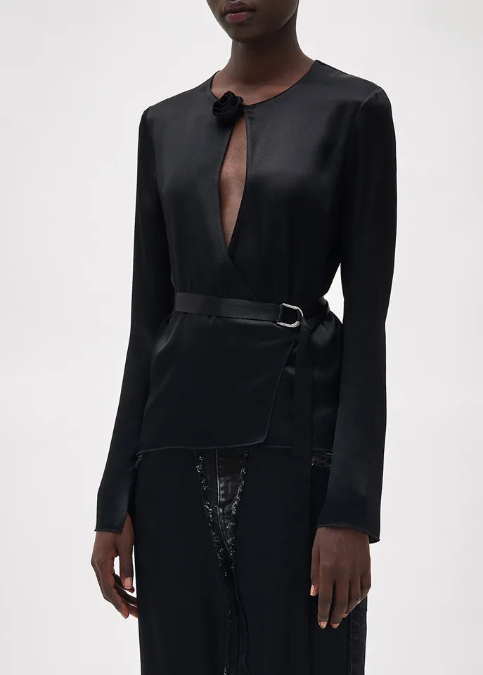 Blumarine Belted Long-Sleeve Top