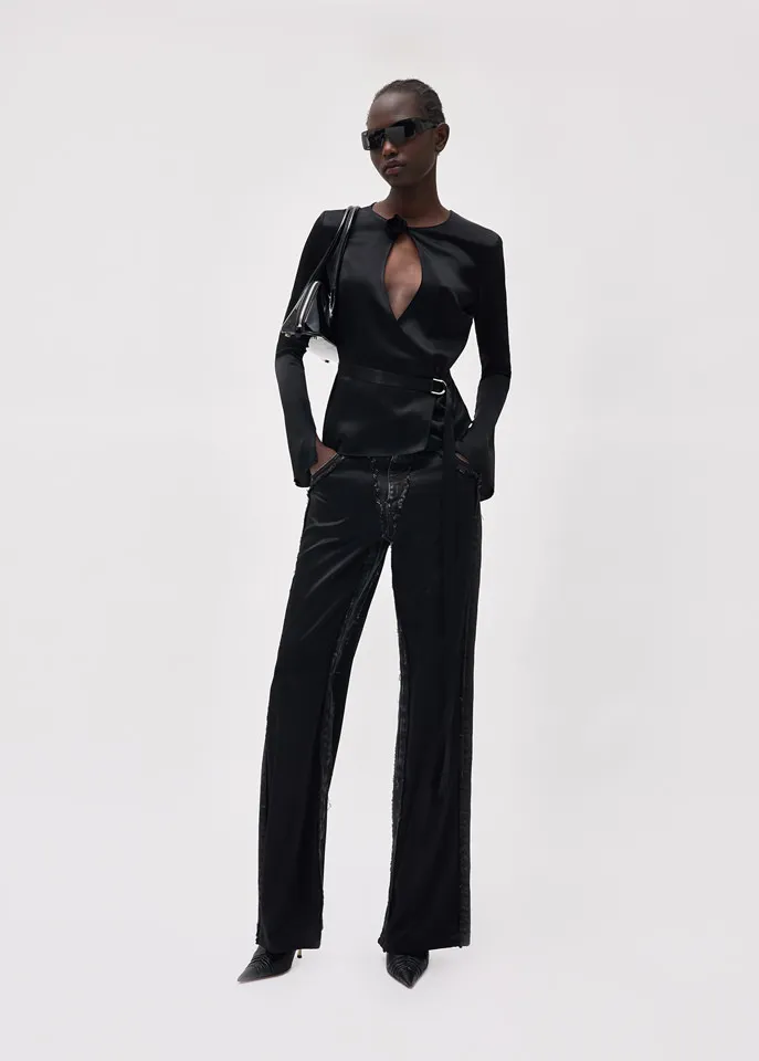 Blumarine Belted Long-Sleeve Top