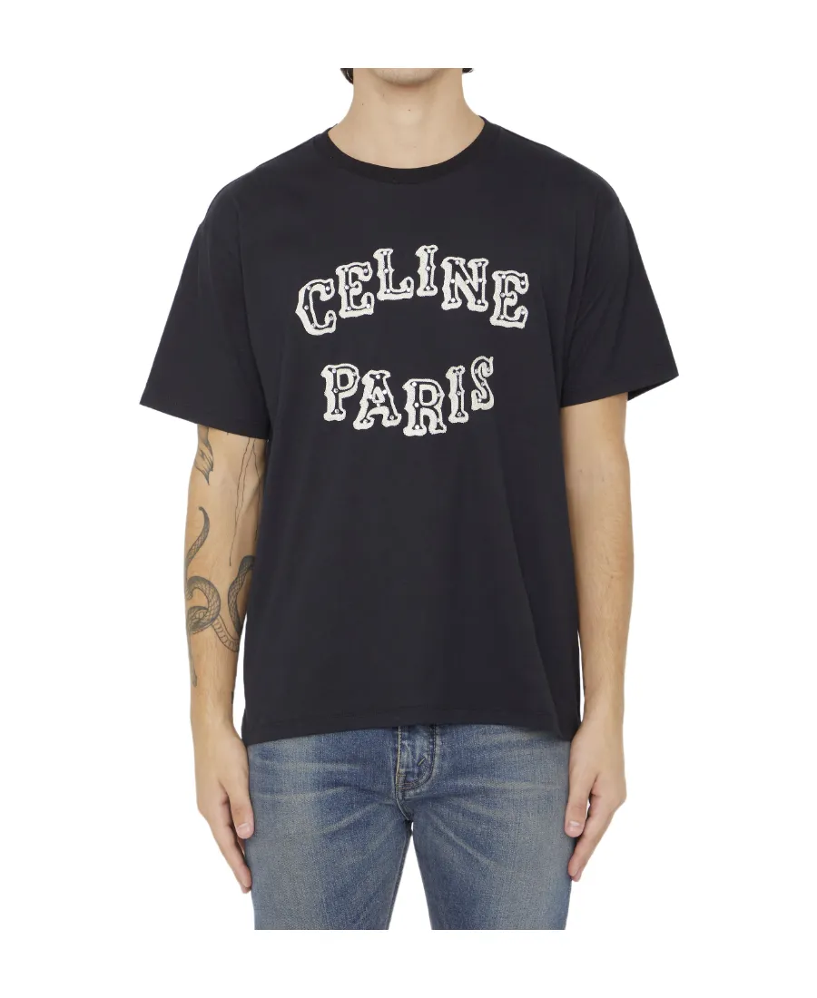 Celine Loose Embroidered T-Shirt In Cotton Jersey