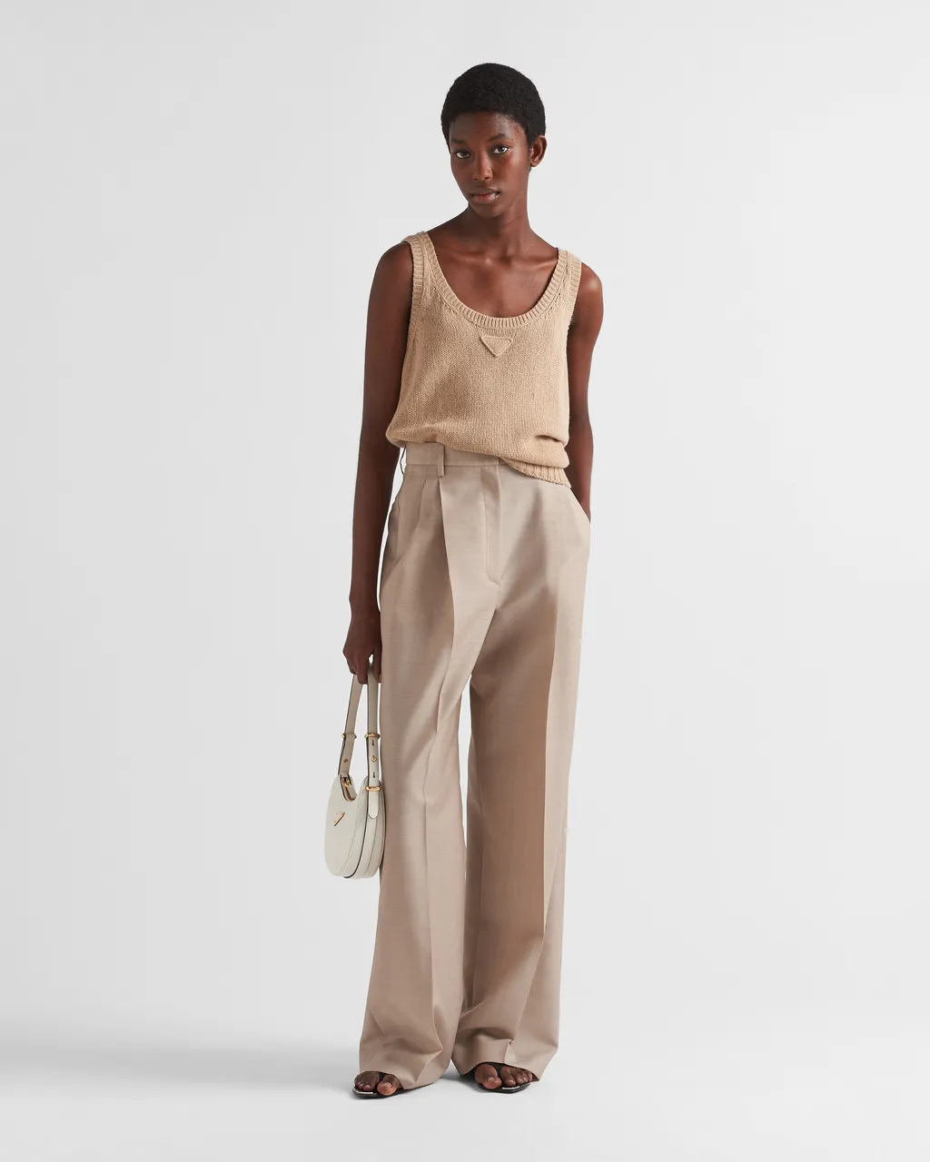 Prada High-Waist Belted Pleated Trousers